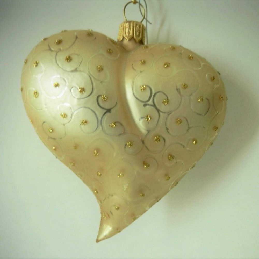 Noble Gems GOLD HEART Glass Christmas Ornament by Kurt Adler Swarovski Crystals
